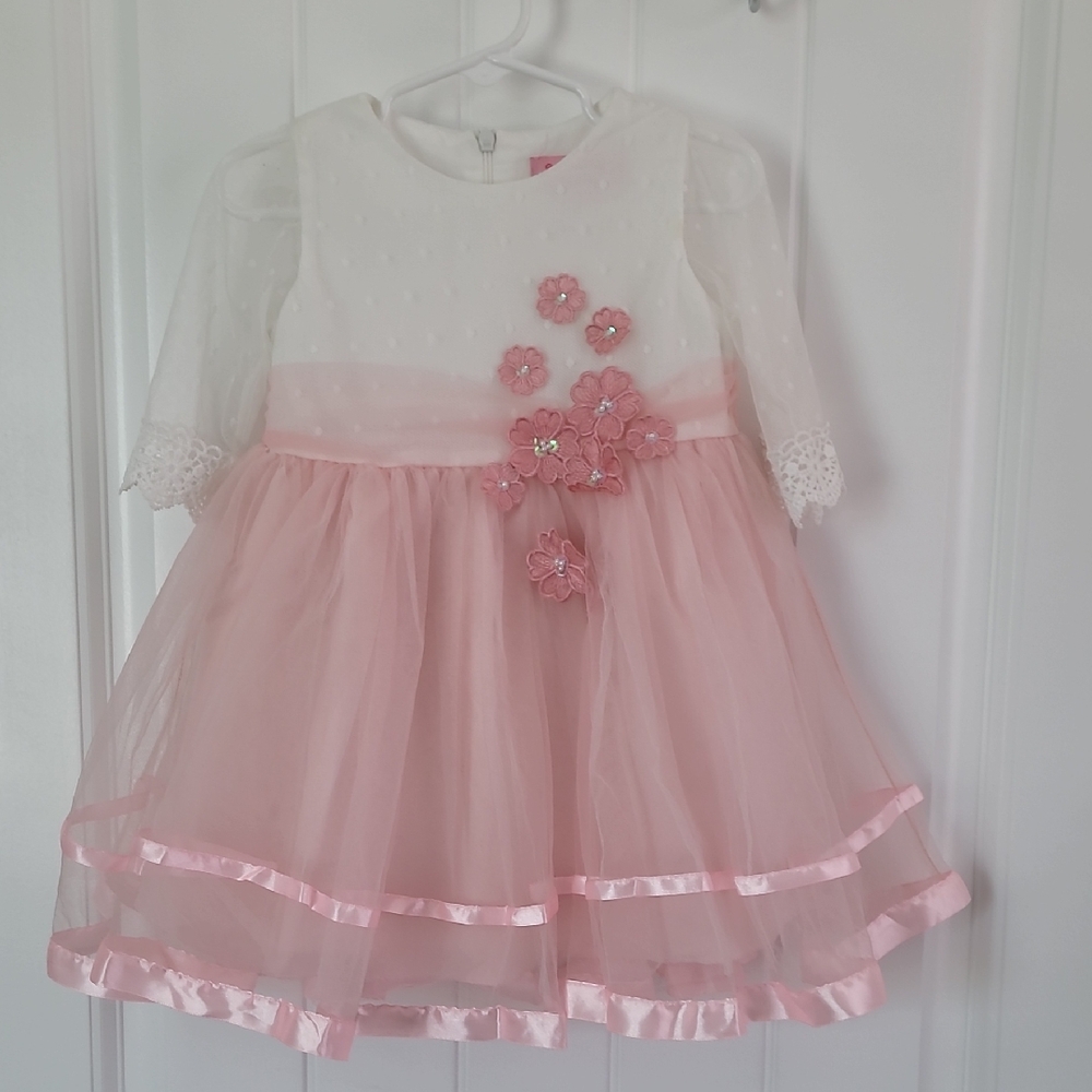 Pink and White Floral Tulle Dress